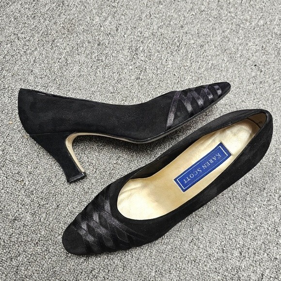 Black Witchcore Witch Gothic Heels Size 9 Suede Ribbon Crisscross Detail Pointed - Picture 2 of 13